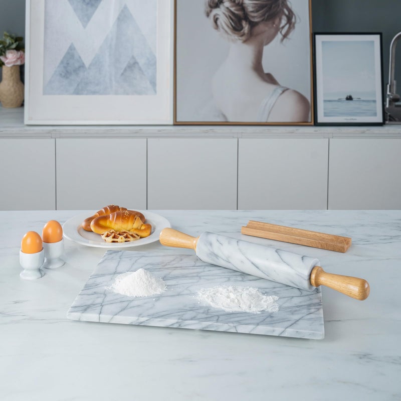 Creative Home Natural Marble Rolling Pin with Wooden Handles and Cradle, 18-Inch rolling pins for baking, Heavy Cool Surface, Dough Roller for Pastry, Pie, Pizza, Cookies, Off white - Image 5